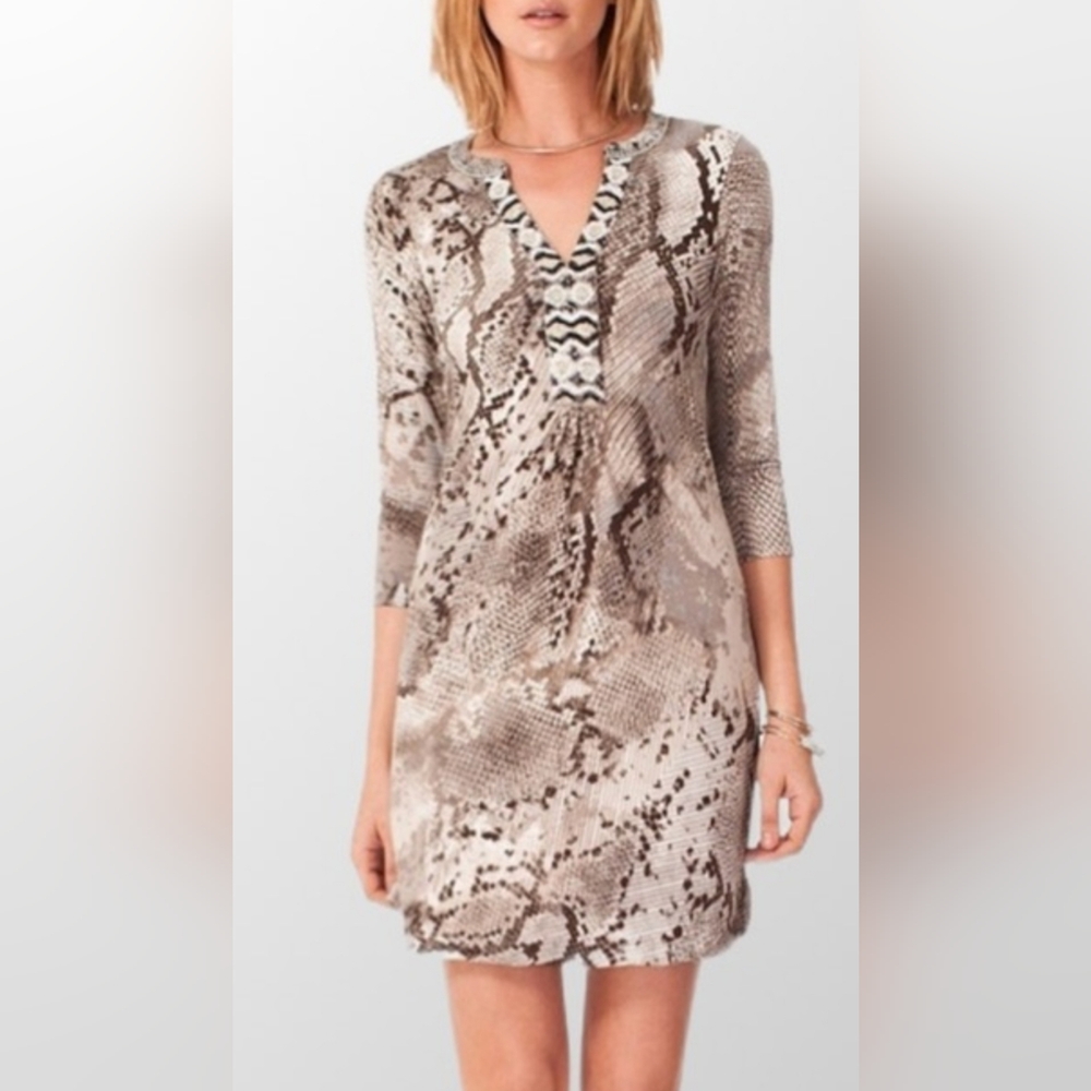 HALE BOB BEADED SNAKE PRINT ACCENT DRESS